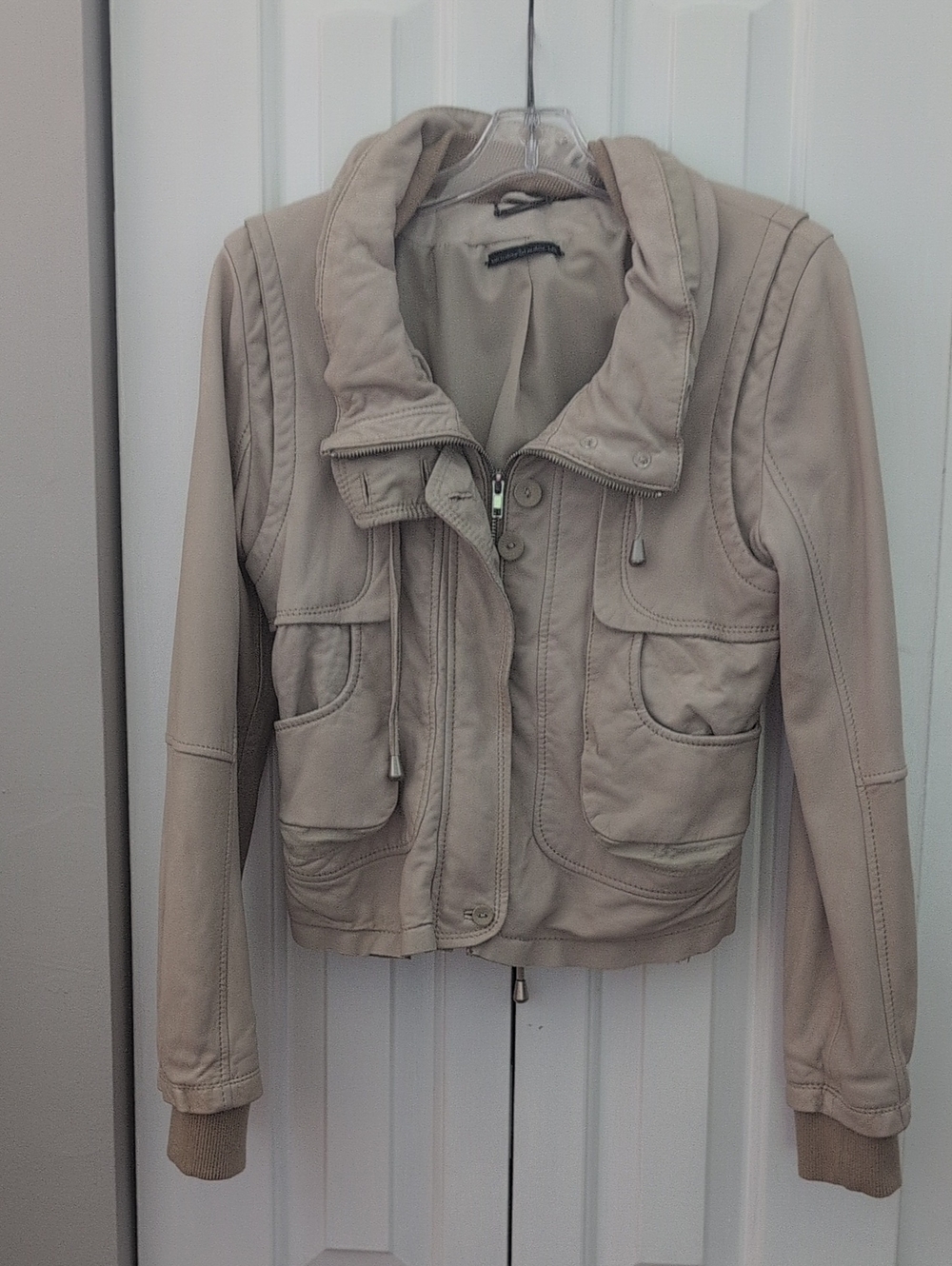 Light Taupe Lamb Skin Women's Casual Zip-Up Jacket